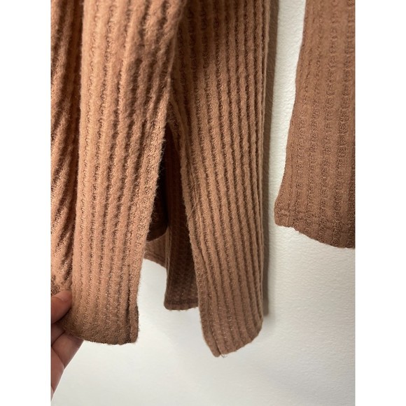 Zenana Thermal Waffle Knit Cowl Neck Hi-Low Tunic Oversized Sweater Cocoa Rayon - Picture 11 of 16